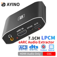 AYINO eARC Audio Extractor 192Khz DAC Converter DTS AC3 LPCM HDMI-Compatible Audio Only Adapter Optical Coaxial 3.5mm AUX