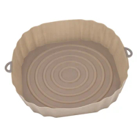 20Cm Air Fryers Oven Baking Tray Fried Chicken Basket Mat AirFryer Silicone Pot Round Replacemen Grill Pan Brown