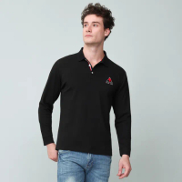 【oillio 歐洲貴族】男裝 長袖刺繡POLO衫 商務休閒 修身 超柔防皺(黑色 法國品牌)