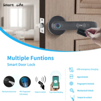 Tuya APP smart Door Knobs lock Biometric Fingerprint Door Lock Automatic Electric Intelligent locks for Bedroom hotel apartment