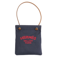 【二手名牌BRAND OFF】HERMES 愛馬仕 藍色帆布 棕色牛皮 Sac Aline MM 肩背包 B刻