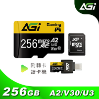 AGI 亞奇雷 microSDXC UHS-I A2 V30 256GB 三合一記憶卡 附 Type C 讀卡機、轉卡