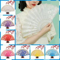 Ancient Lace Folded Fan Chinese Art Summer Art Craft Delicate Daily Hanfu Matching Retro Fan Dancing Photography Props