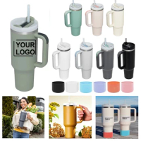 40oz Tumbler with Handle Straw and Silicone Boom Stainless Steel Vacuum Thermos Cup Large Capacity Travel Car Coffee Mug Logo