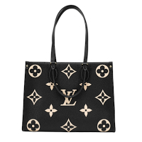 Louis Vuitton LV路易威登 OnTheGo MM 壓花牛皮手提肩背包(M45495-黑/米)