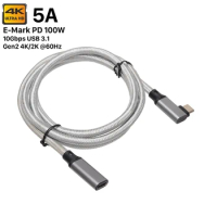 100W PD 5A Curved USB3.1 Type-C Extension Cable 4K @60Hz 10Gbps USB-C Gen 2 Extender Cord for Macbook Nintendo ASUS HP Laptop 5M
