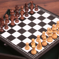 BSTFAMLY wood chess set game, portable game of international chess, High-grade leather box chessboard wood chess pieces, LA37