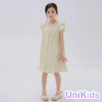 【UniKids】中大童裝飛袖波點洋裝 純棉小清新公主風連身裙 女大童裝 VW22057(波點)