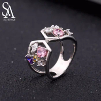 SA SILVERAGE Authentic 925 Sterling Silver Colorful AAA Zirconia Wedding Rings for Woman 925 Silver Ring/Yellow Gold Plated Ring