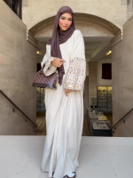 baju raya 2024 viral baju kurung moden Islam Cetakan Bunga Bohemian Lengan Puff Wanita Skirt Panjang