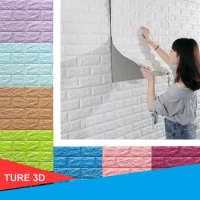 70X77cm Hot Sale PE Foam 3D Wallpaper DIY Wall Stickers Wall Decor Embossed Brick Stone Wallpaper Room House Poster