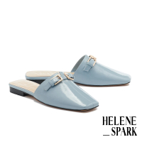 【HELENE SPARK】別致時髦感金屬釦方頭低跟穆勒拖鞋(藍)
