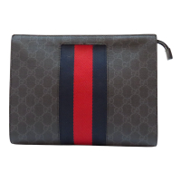 【二手名牌BRAND OFF】GUCCI  古馳 黑色 PVC塗層帆布 GG Supreme 手拿包