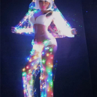 Female Sexy Perspective Color LED lights jacket pants Performance Music Festival Nightclub Singer Dance Team DJ Disco Costume