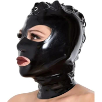 Latex Hood Mask Women Rubber Full Face Mask Black Lace up fastening Party Latex Mask
