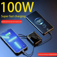 50000mah Portable Power Bank PD100W Detachable USB to TYPE C Cable Two-way Fast Charger Mini Powerbank for iPhone Xiaomi Samsung
