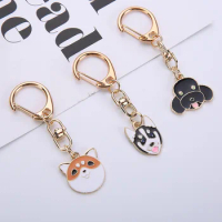 Baking Varnish Pet Dog Key Chain Cartoon Siberian Husky Chai Gou Poodle Keyring Bag Car Keys Pendant Accessories