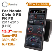 13.3 Inch Ownice 1Din Android 10.0 Car Radio 360 Panorama for Honda Civic 9 FB FK FD 2011-2015 Auto Audio SPDIF 4G LTE NO DVD