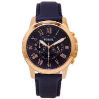 FOSSIL  羅馬優雅風計時的皮帶手錶(FS4835)-深藍色面/44mm