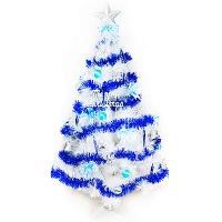 摩達客 6尺(180cm)特級白色松針葉聖誕樹(藍銀色系配件)(不含燈)