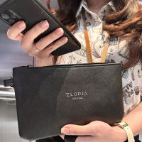 Eloria New York Women Wristlet Pouch Bag Clutch Eloria Palette Kulit PU Polos Hitam Cokelat Gold Wan