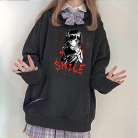 Harajuku Gothic Punk Casual Women Hoodies Japanese Anime Print Long Sleeve Korean Ulzzang O-neck Pullovers Sweatshirts Unisex