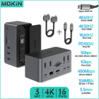 MOKiN 16 in 1/2 Docking Station for MacBook Air/Pro, iPad, Thunderbolt Laptop - HDMI 4K60Hz, PD 100W, RJ45 1Gbps, Audio, SSD M.2