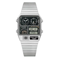 CITIZEN ANA-DIGI TEMP 經典復刻電子腕錶-銀X黑-JG2101-78E