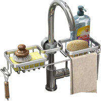 Sponge Holder for Kitchen Sink, Stainless Detachable Faucet Drain Rack for Kitchen Sink Organizer and Storage