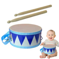 Kids Drum Set Double Sided Children Drum Set With 2 Drumsticks Adjustable Strap Educational 8 Inch Baby Wooden Fun Drum Toys For