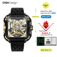 CIGA Design Titanium Gold Mechanical Watch Men X Series Luxury 2024 Male Skeleton Automatic Watches Silicone Nylon Two Straps