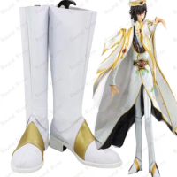 Code Geass Emperor Lelouch Vi Britannia Cosplay Costume Shoes White Handmade Faux Leather Boots