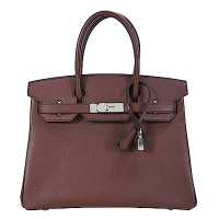 HERMES 愛馬仕 BIRKIN Epson防刮牛皮柏金包(30CM/波爾多酒紅57/銀釦)
