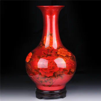 High Quality Jingdezhen ceramics vase glaze peony design red Traditional chinese decorative ceramic vase