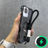 เคสโทรศัพท์สำหรับ VIVO Y02/Y02t/Y02a แบบชาร์จด้วยแม่เหล็ก กันกระแทกสี่มุม ซีทรูแบบนิ่ม พร้อมสายคล้อง