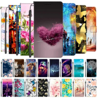 Flip Leather Case For Vivo V21E 5G Card Wallet Phone Cover For Vivo Y35 2022 Cases Stand Bags Cute Lion Cats Wolf Flowers Fundas