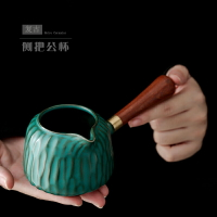 日式側把公道杯陶瓷茶漏杯復古大號茶海分茶器木把防燙公杯家用