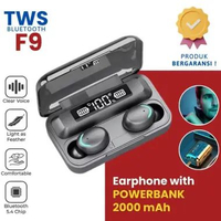 PROMO - HEADSET EARPHONE BLUETOOTH TWS F9-5 SMART DISPLAY WITH POWERBANK TWS F9