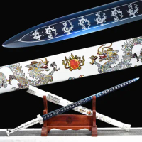 Dragon Theme Chinese Han Dynasty Jian 1095 Carbon Steel Double Edge Straight Sword WuShu/TaiChi Han Tang Saber Jian