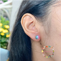 Senada Victory Anting Tusuk Plastik Murah Aksesoris Wanita Giwang Kotak Bulat Mutiara Rainbow TSV700