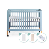 LEVANA Mini Color三合一嬰兒成長床(知更藍)+支撐棉床墊+可水洗床墊+大象寢具五件組