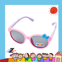 【Z-POLS】兒童專用款 橡膠軟質彈性框體粉紫配色蝴蝶結設計 Polarized頂級偏光抗UV400運動太陽眼鏡