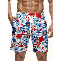 Men's Patriotic American Flag Printed Sports Shorts - Lightweight Polyester with Side Pockets and Dr