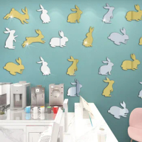 Acrylic Easter Bunny Wall Sticker Creative Self-adhesive Rabbits Mirror Stickers 3D DIY Decal Home Decorations Festival Supplies