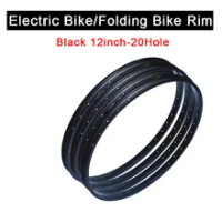 Black 12 Inch Bike Rim 20 Holes Thick Folding Bicycle Rims Lithium Electric Bike Ring Aluminum Alloy Wheel Rim E-bike Rims
