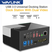 Wavlink Universal USB 3.0 Docking Station 2 Video Display Up to 2048×1152 HDMI/DVI/VGA/Gigabit Ethernet USB HUB For Windows Mac