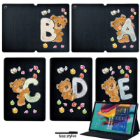 Tablet Case for Samsung Galaxy Tab A 10.1/Tab A 7.0 /A 9.7/A 10.5 T590/Tab S5e Bear 26 Letters PU Leather Stand Cover + Stylus