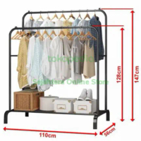 Tiang Gawangan Gantungan Baju Display : Hitam Double