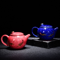 茶壺陶瓷功夫茶具陶瓷單壺家用泡茶壺球狀濾網灑藍釉功夫茶具單壺