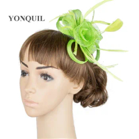 Light Green Sinamay Women Fascinator Hair Pin Bride Marry Feather Rose Headpiece Cocktail Headwear Party Race Hat For Holiday